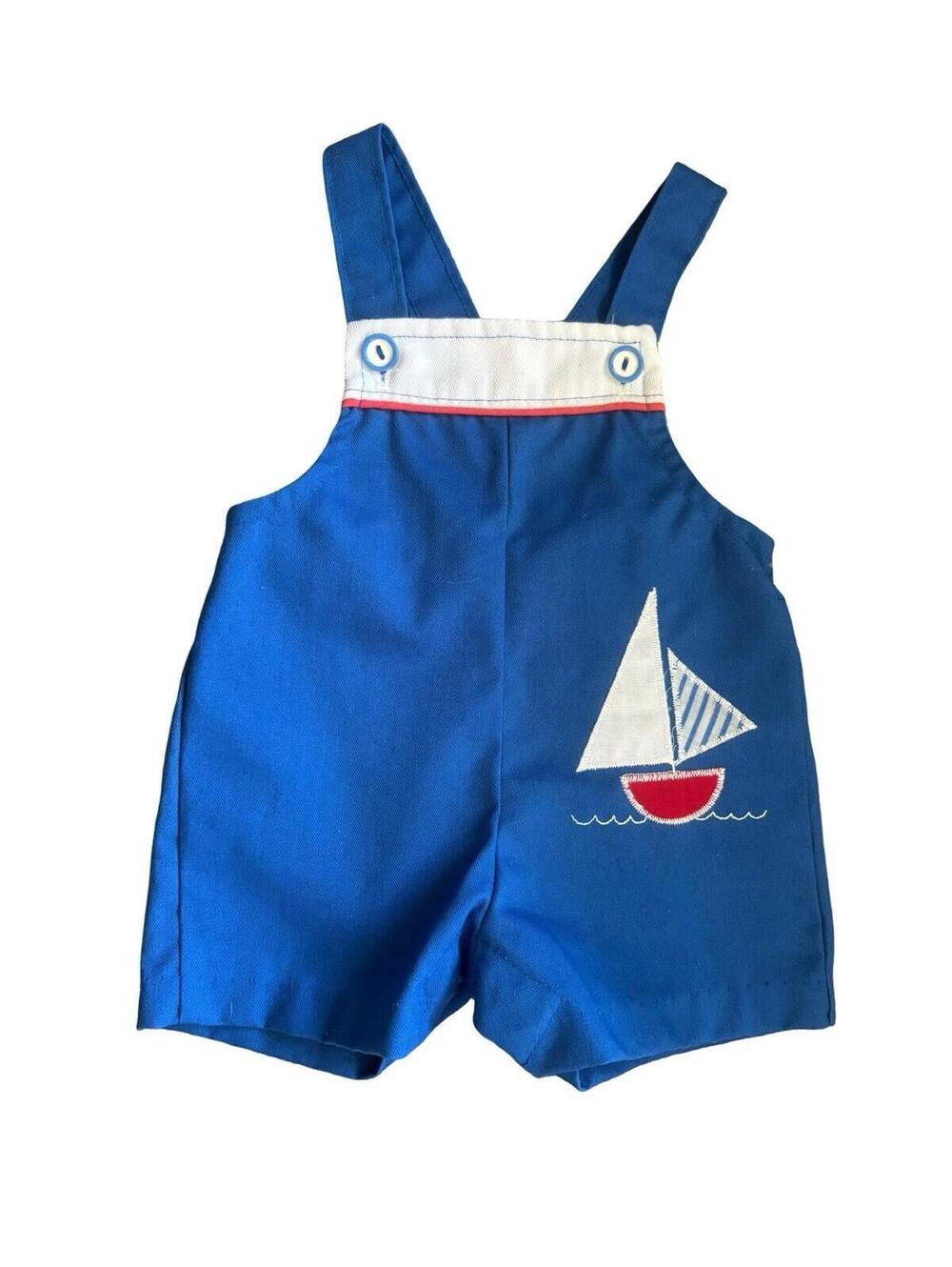 Vintage Health-Tex Blue Button Overalls Retro Sailboat Outfit 3 Months U.S.A.